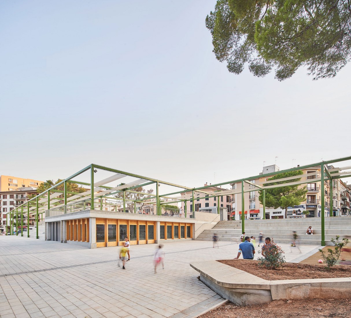 Elevation civic room. Fonamental. Renovation of Plaza Mallorca by Son Estudi. Photography by Jose Hevia 