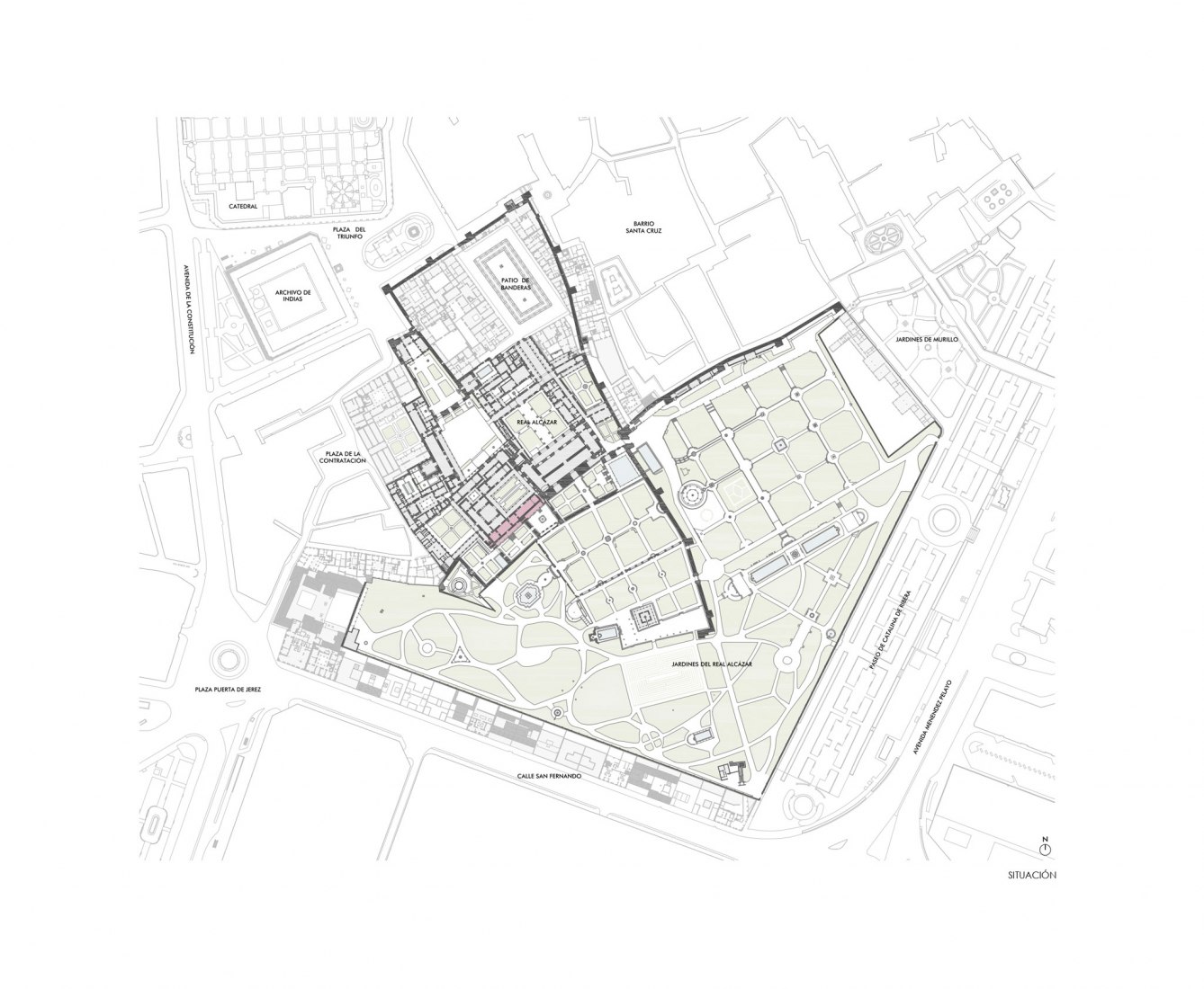 Plano de situación. Intervención en los sótanos del Palacio Mudéjar del Real Alcázar de Sevilla por Reina & Asociados