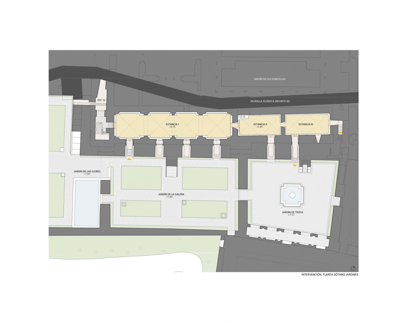 Planta de proyecto. Intervención en los sótanos del Palacio Mudéjar del Real Alcázar de Sevilla por Reina & Asociados