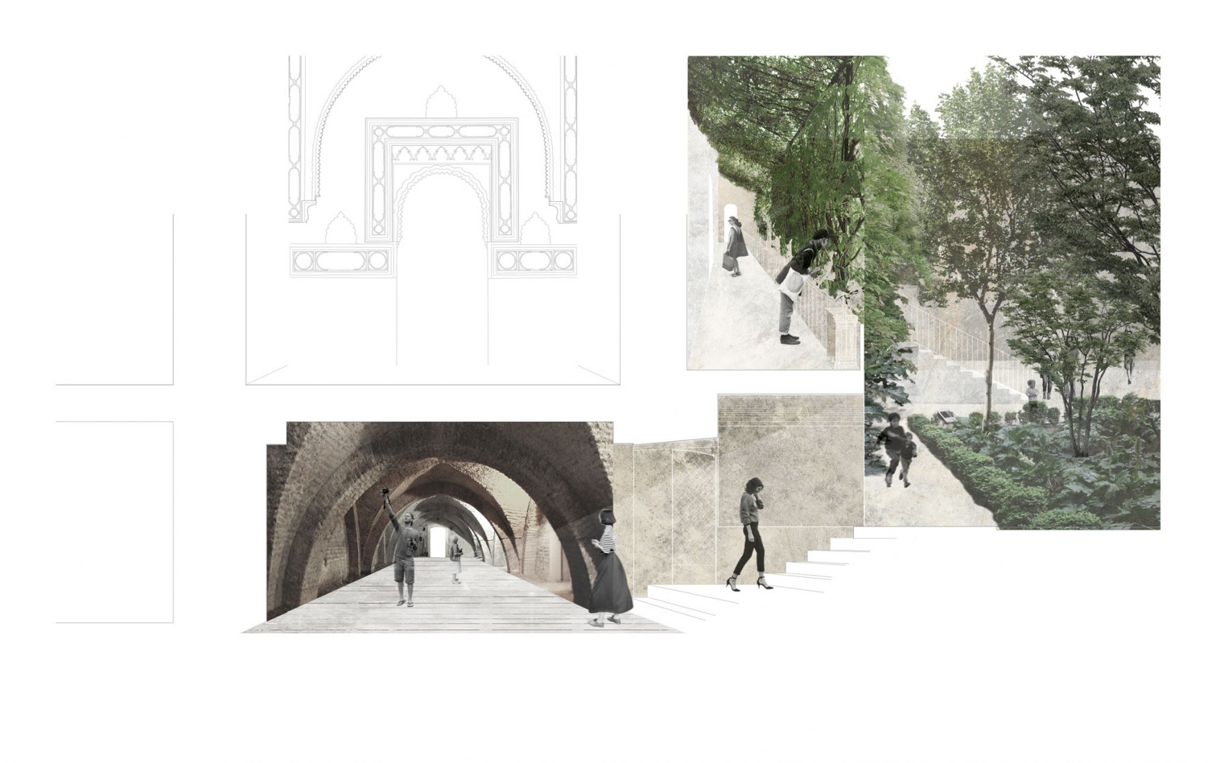 Collage. Intervención en los sótanos del Palacio Mudéjar del Real Alcázar de Sevilla por Reina & Asociados