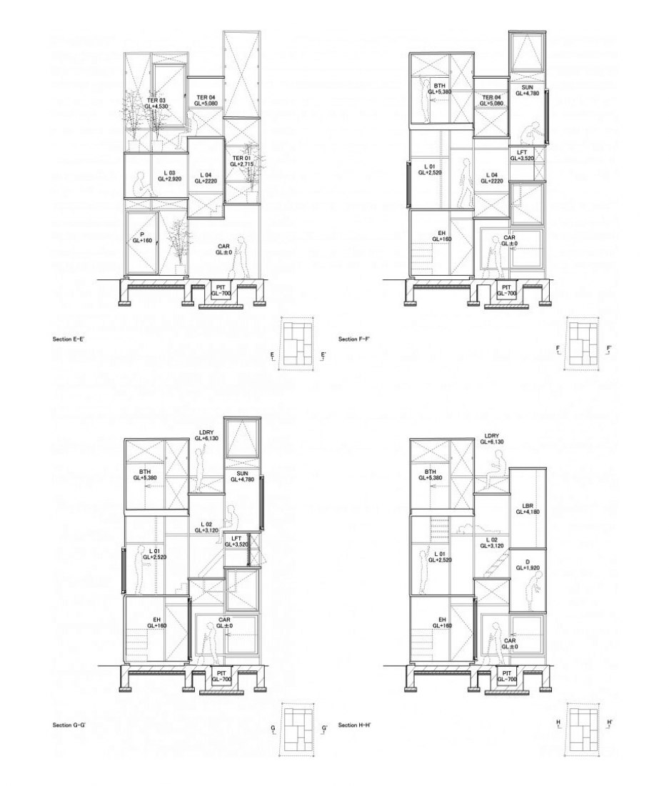 Secciones. Casa NA por Sou Fujimoto.