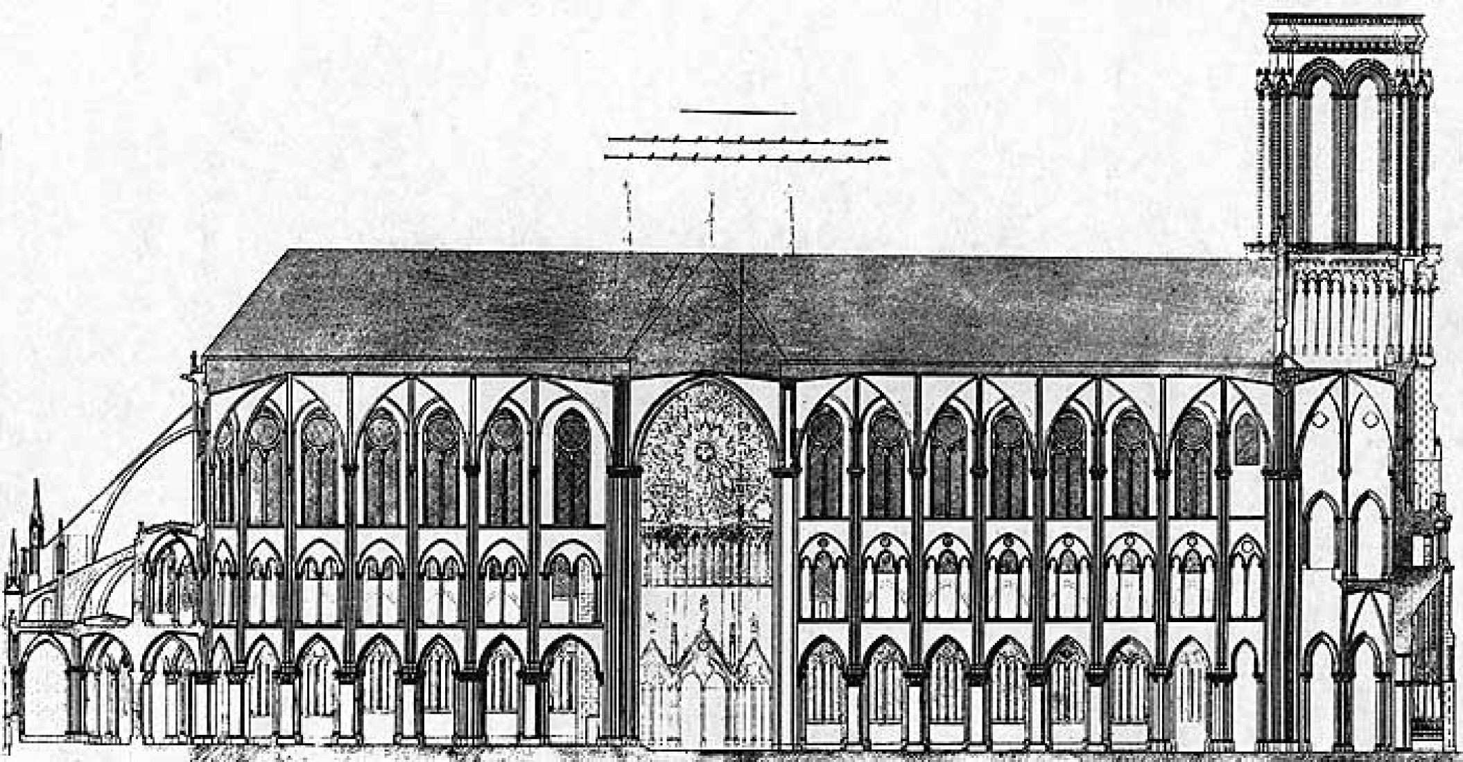 South elevation. Notre Dame Cathedral in Paris before burns.