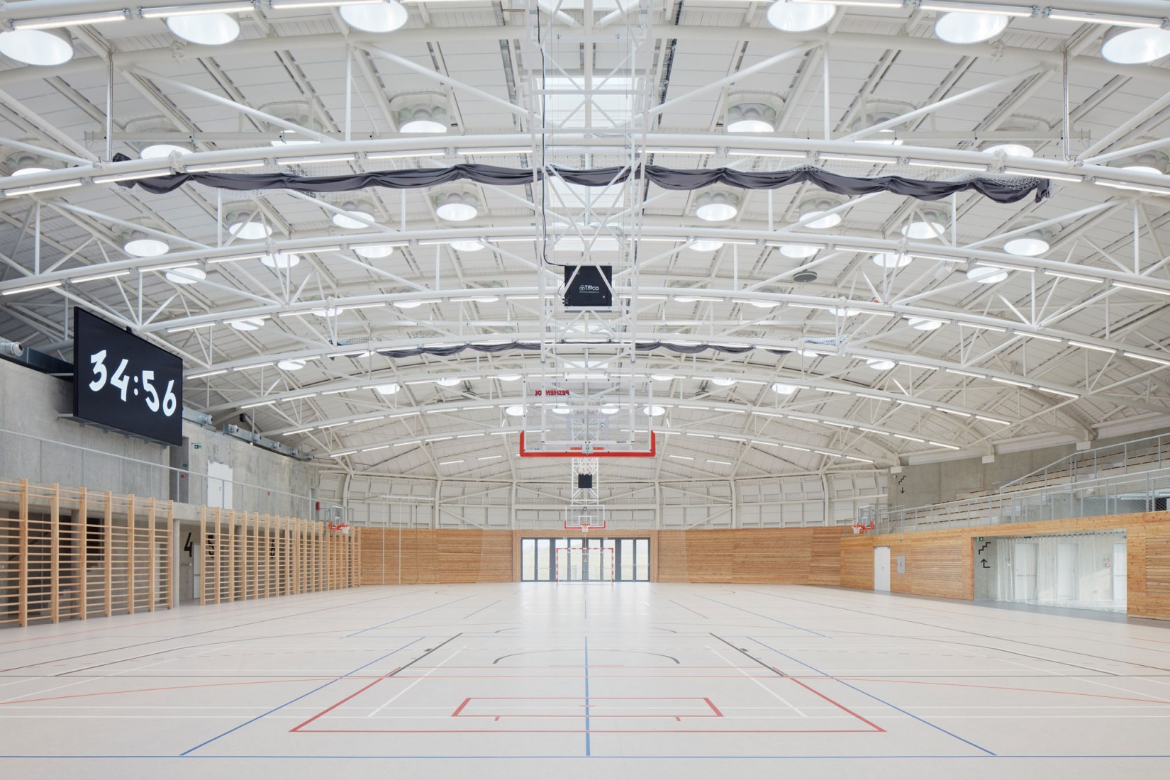 Interior without blinds. Dolní Brežany Sports Hall by SPORADICAL. Photograph © Jakub Skokan, Martin Tůma / BoysPlayNice