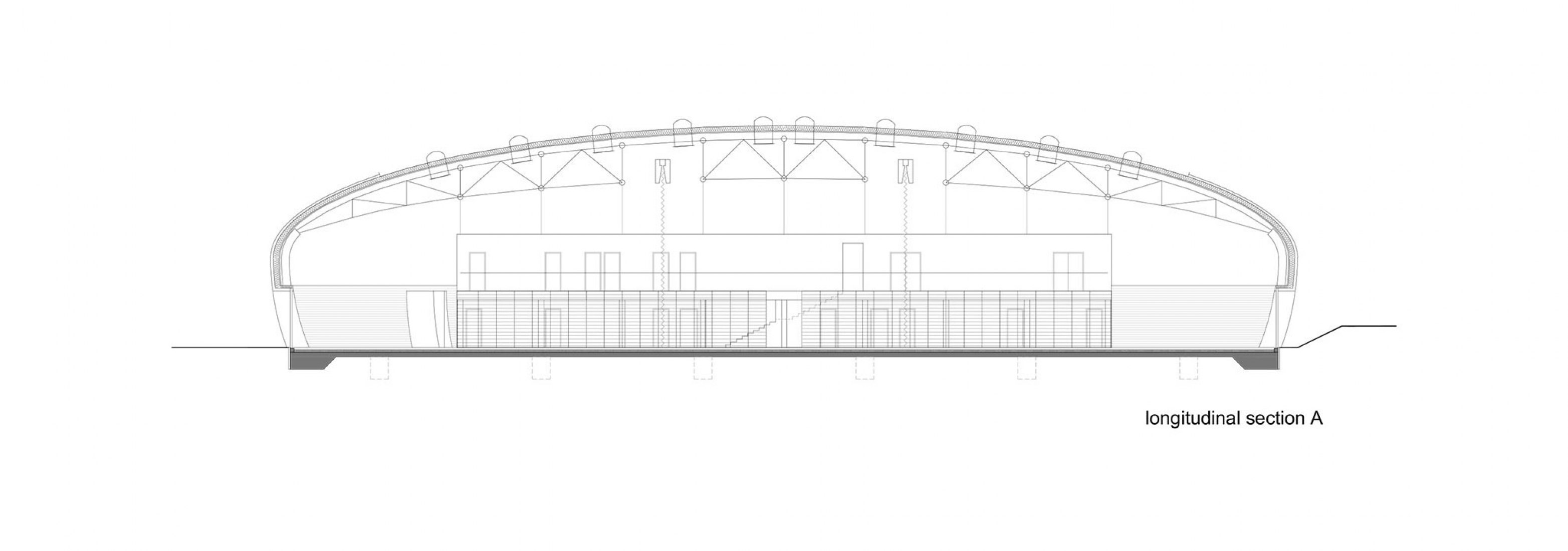 Longitudinal section. Dolní Brežany Sports Hall by SPORADICAL