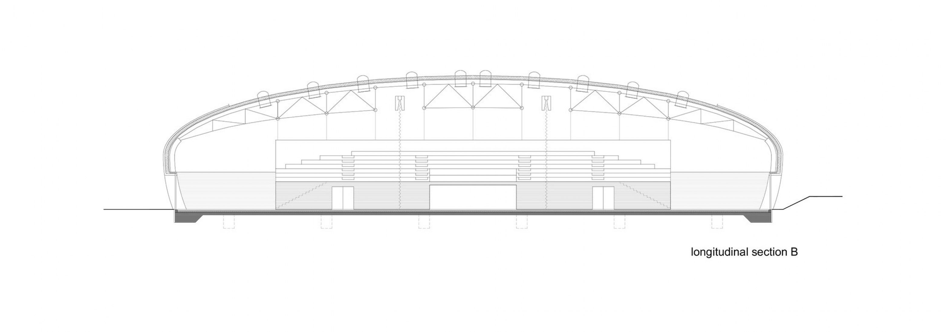 Longitudinal section. Dolní Brežany Sports Hall by SPORADICAL