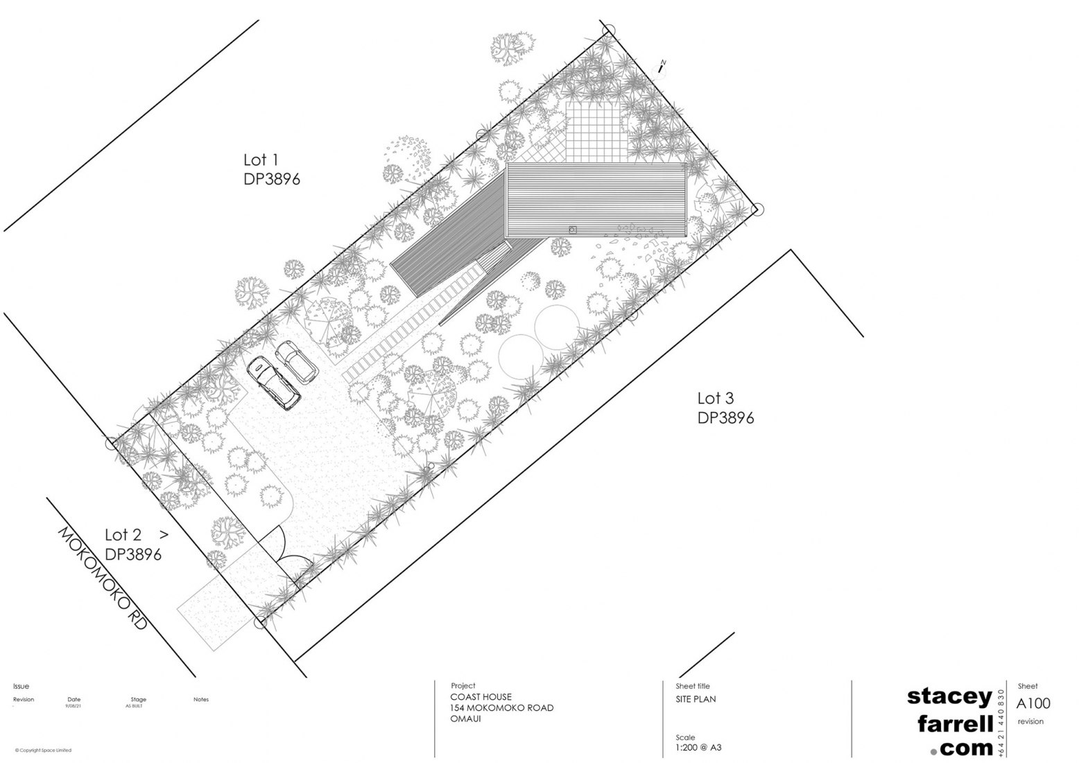 Site plan. The Coast House by Stacey Farrell Architect.