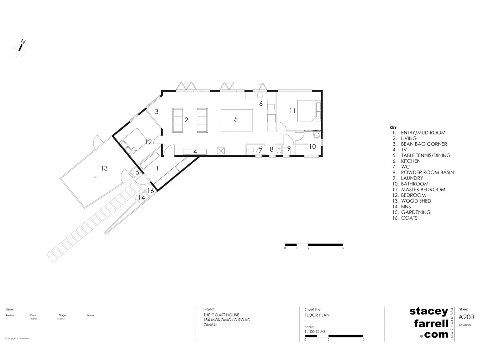 Ground floor plan. The Coast House by Stacey Farrell Architect.