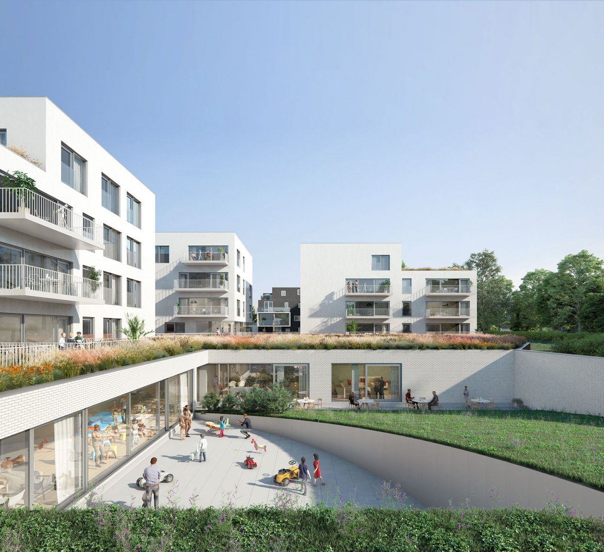 Vivienda colectiva 'Bergbos' en Merelbeke. Cortesía de Make Me.