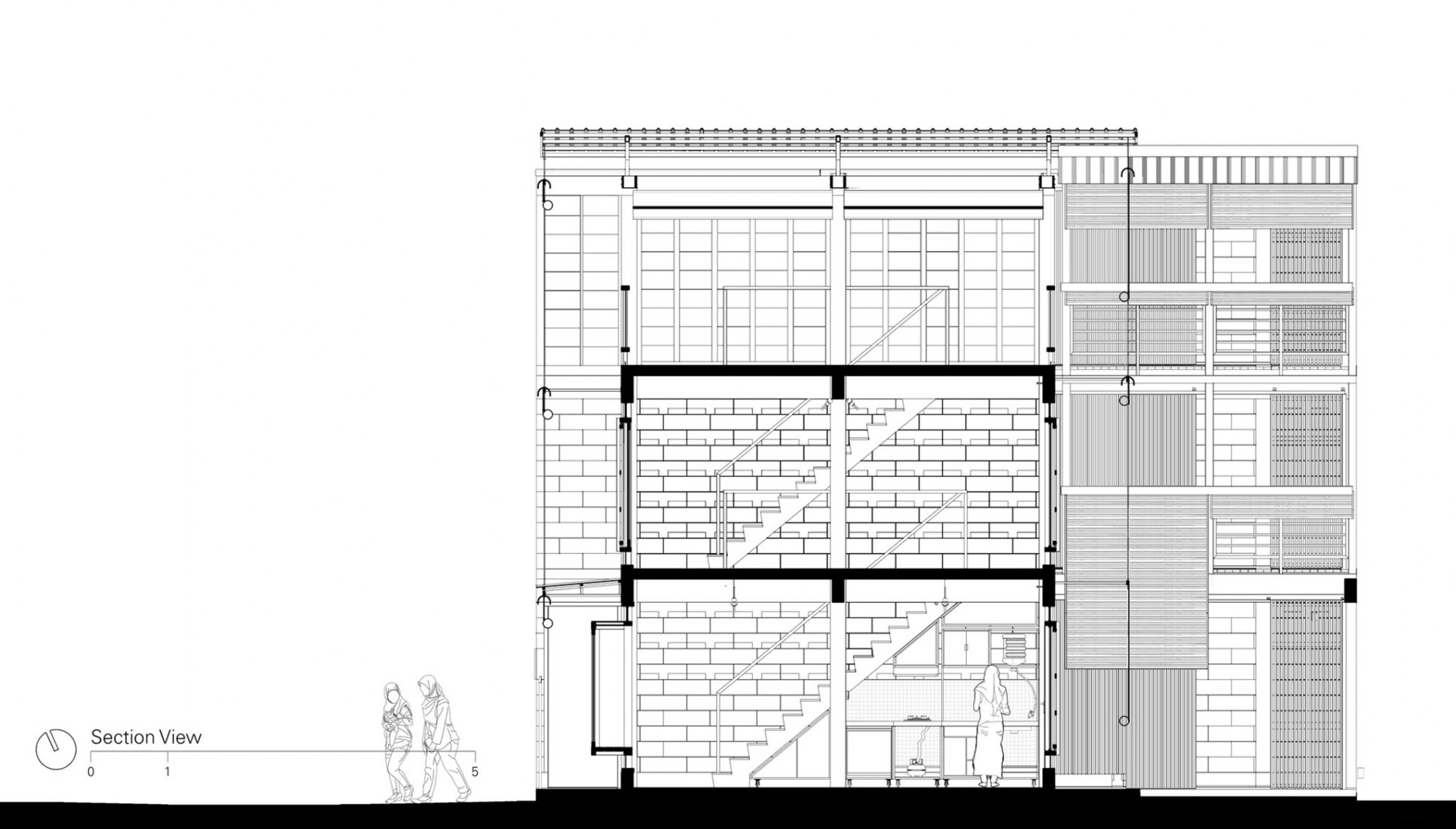 Sección. Casa ampliable por ETH Zurich / Stephen Cairns y Miya Irawati, Azwan Aziz.