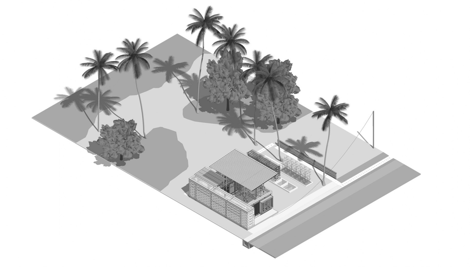 Axonométrica. Casa ampliable por ETH Zurich / Stephen Cairns y Miya Irawati, Azwan Aziz.