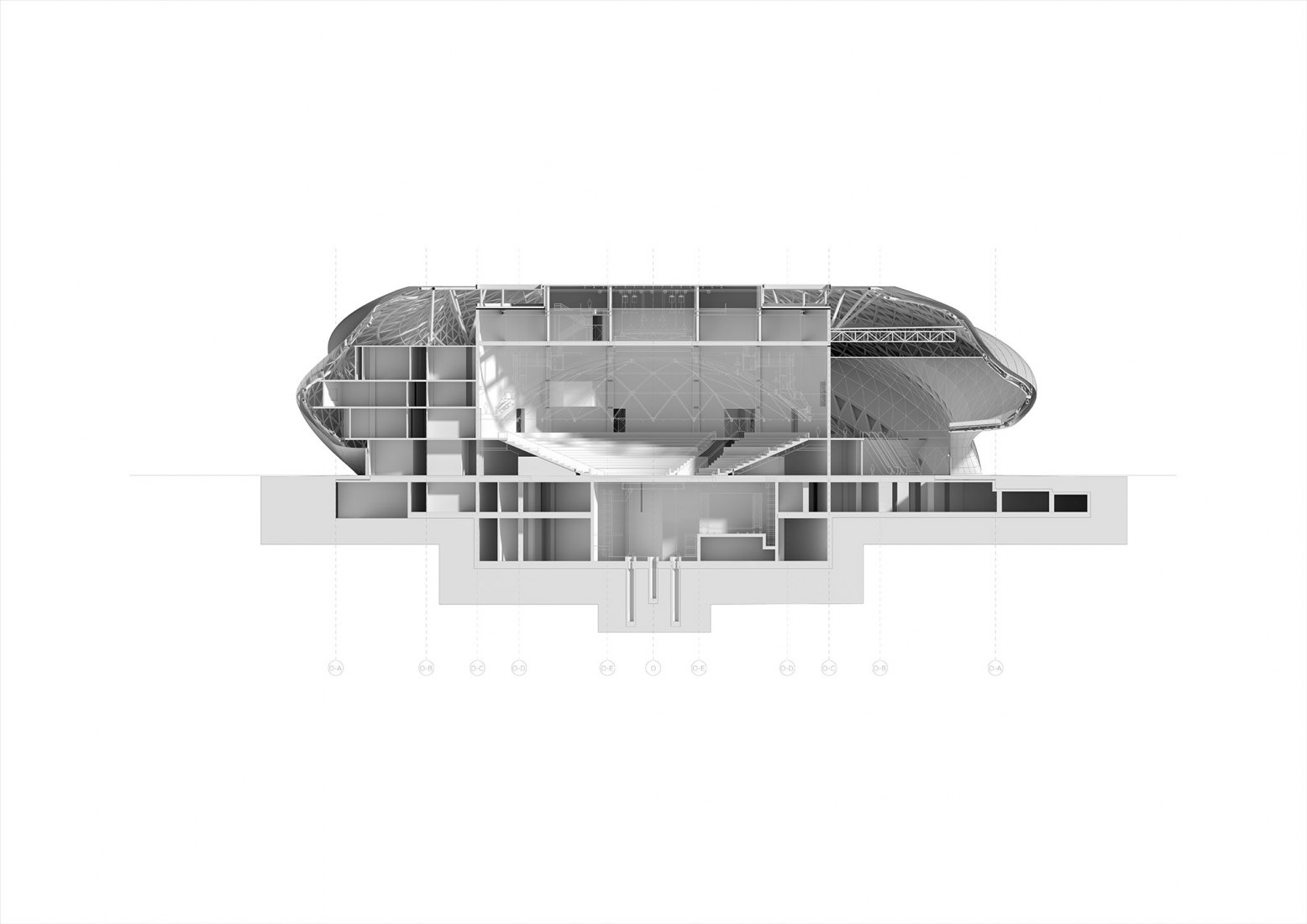 Sección. Teatro Guangzhou Yue por Steven Chilton Architects