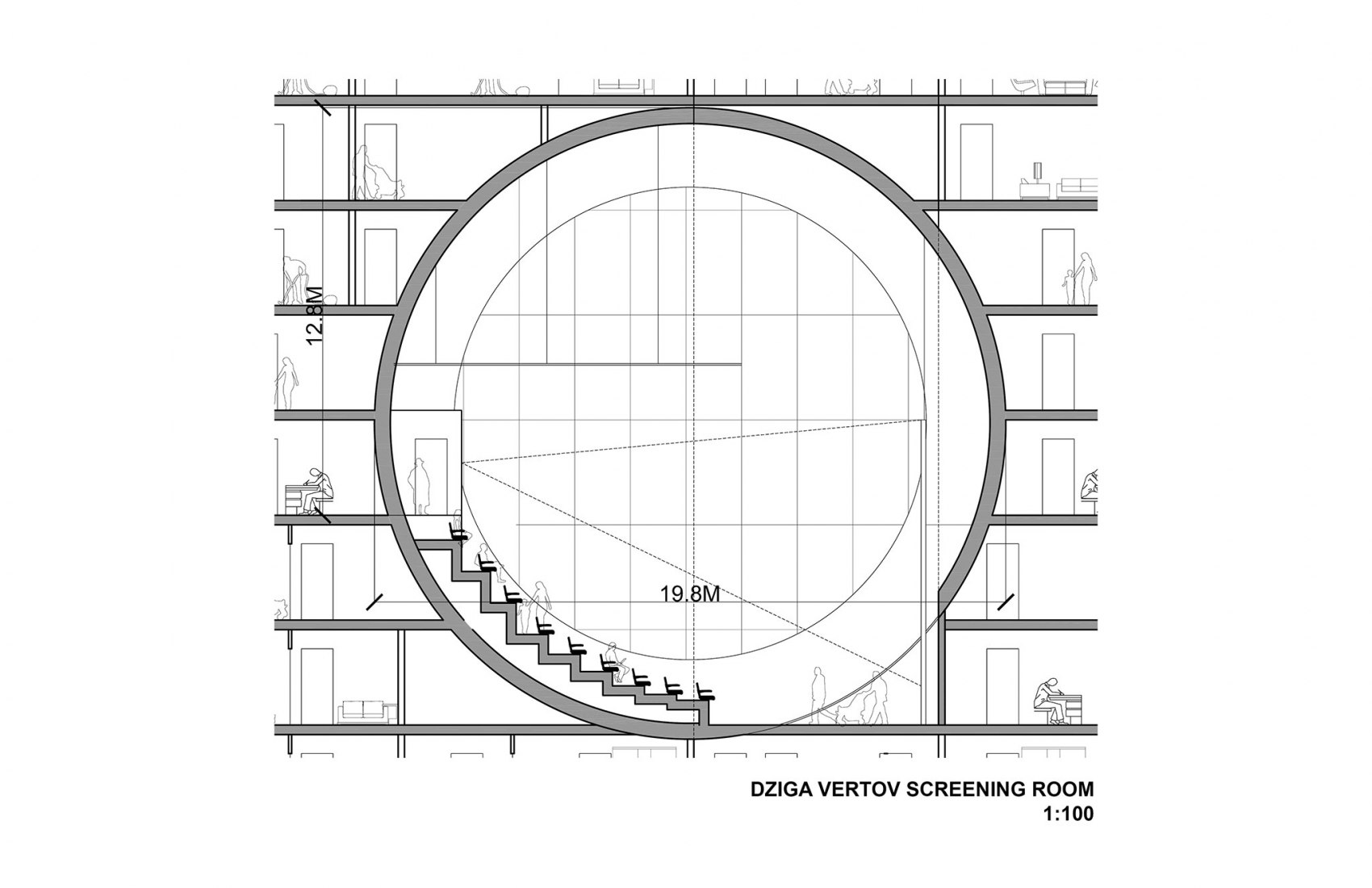 Auditorium Section. Steven Holl Architects Wins International Design Competition for New Residential Quarters in Moscow.