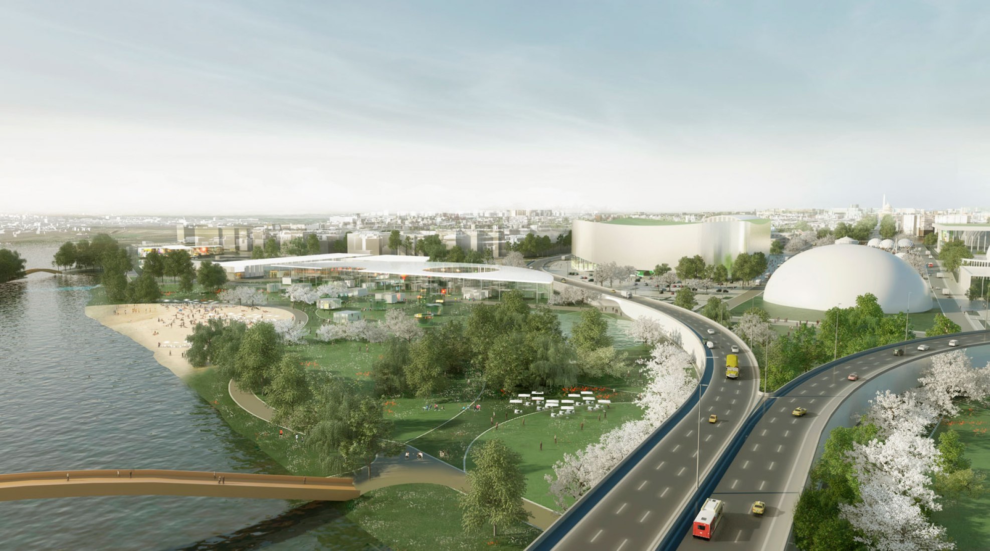 “Cosido-Stitch”. Detalle, concepto del eje Norte-Sur. Ideas para el RFK Stadium-Armory Campus por OMA. Imagen © cortesía de OMA.
