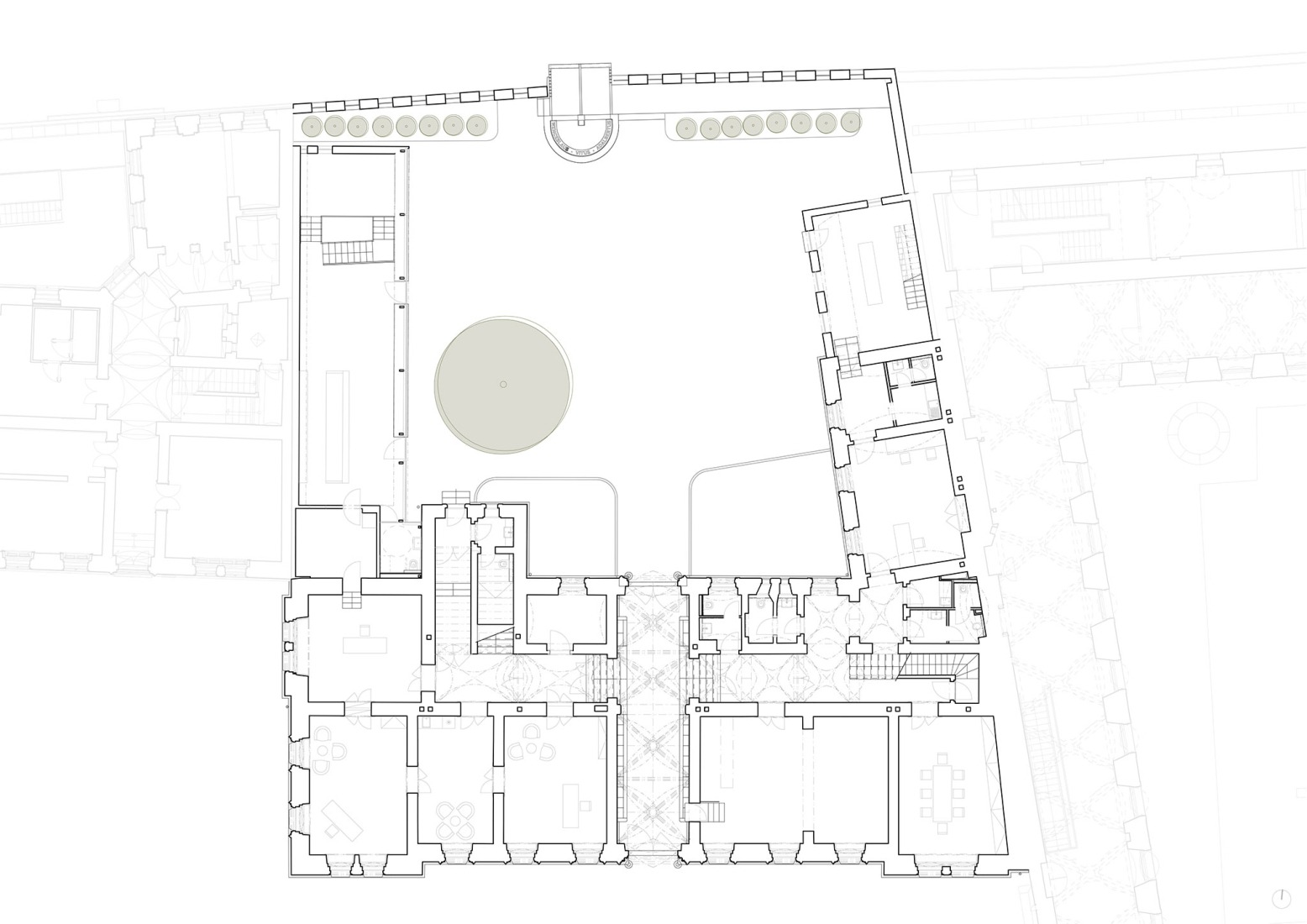 Plano de planta baja. Reconstrucción y ampliación del Nuevo Provostry por Studio Acht. 