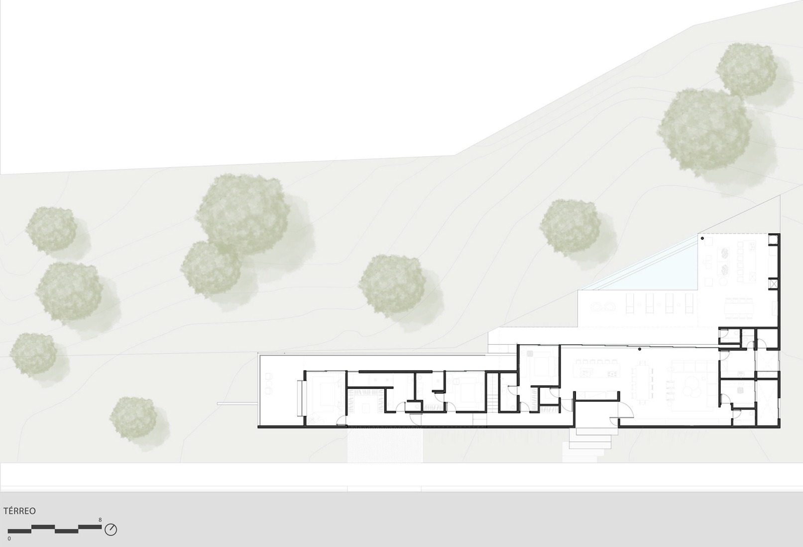 First floor plan. Casa Paineiras by Studio Bruno Porto.