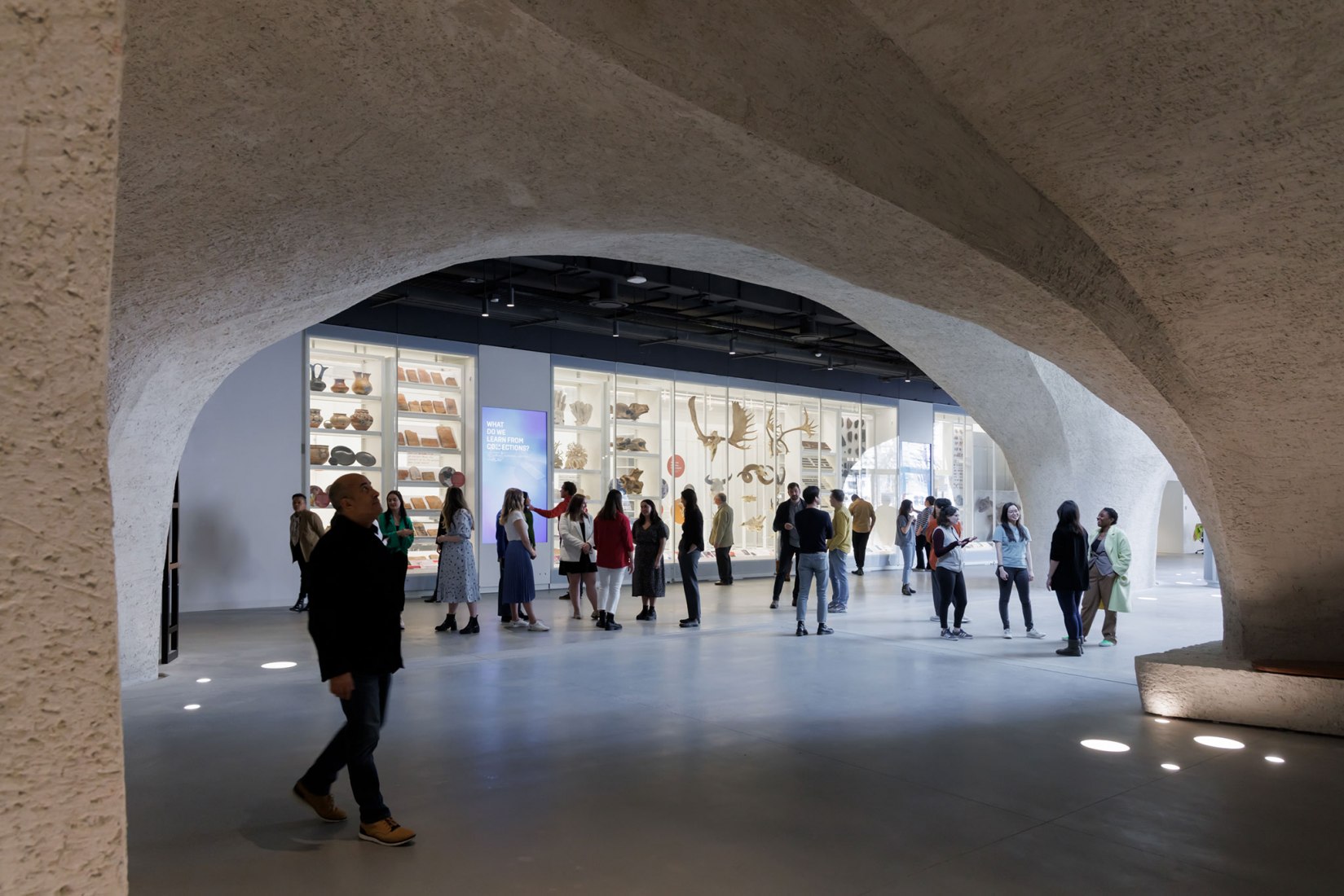 Vista del núcleo de las colecciones de Louis V. Gerstner, Jr. desde debajo de la escalera. El Centro Richard Gilder por Studio Gang. Fotografía por Iwan Baan.