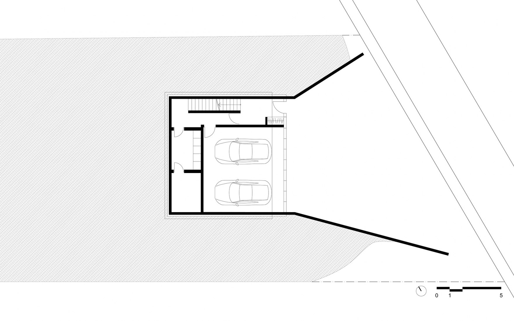 Planta de acceso y aparcamientos. Casa Röhrig por Studio Hertweck.