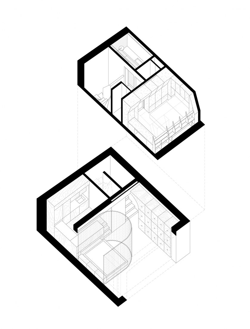 Axonometry. PAR-VIII, the alcove of monceau by Studio Phaar.