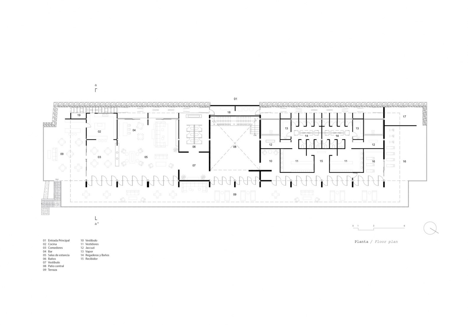 Ground floor plan. Piedra Grande Equestrian Clubhouse by Studio rc.