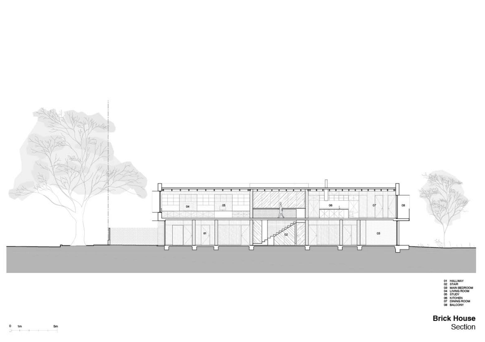 Sección. Brick House por Studio Roam.