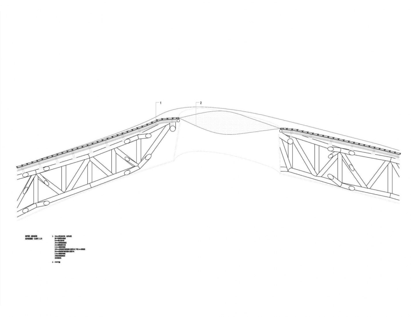Sección de viga. Centro de Artes Escénicas de Yangliping por Studio Zhu Pei.