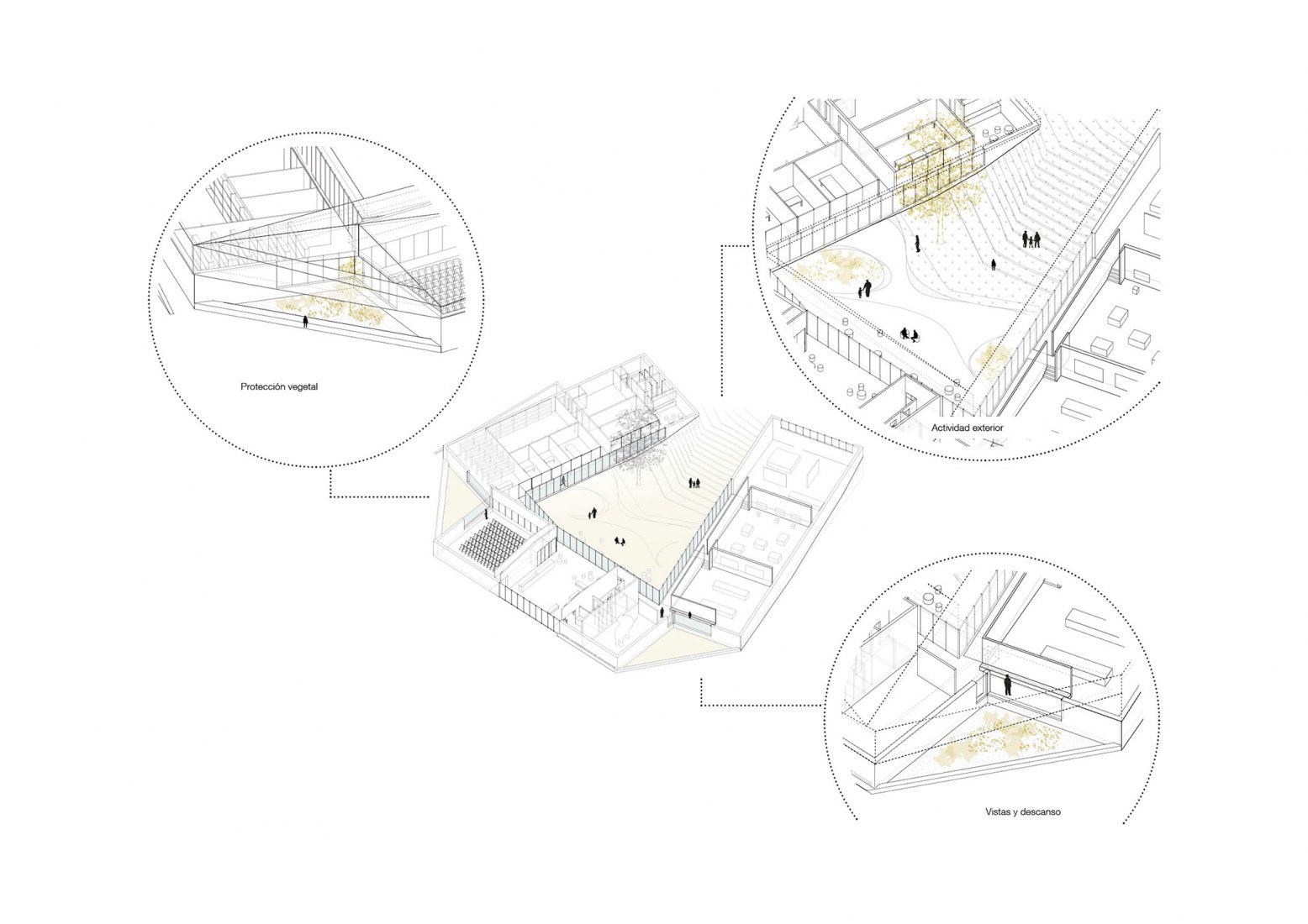 Axonometry. Rock Art Center of Cantabria by Sukunfuku studio.