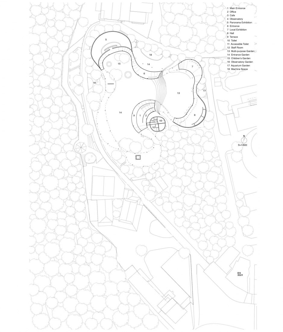 Ground floor plan. Elevated walkway viewpoint and cultural centre by SUO. 
