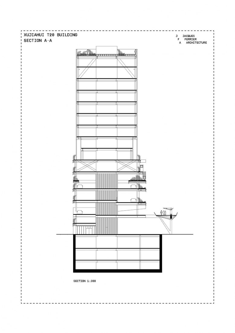 Section. T20 in Xujiahui by Jacques Ferrier Architecture and Sensual City Studio.