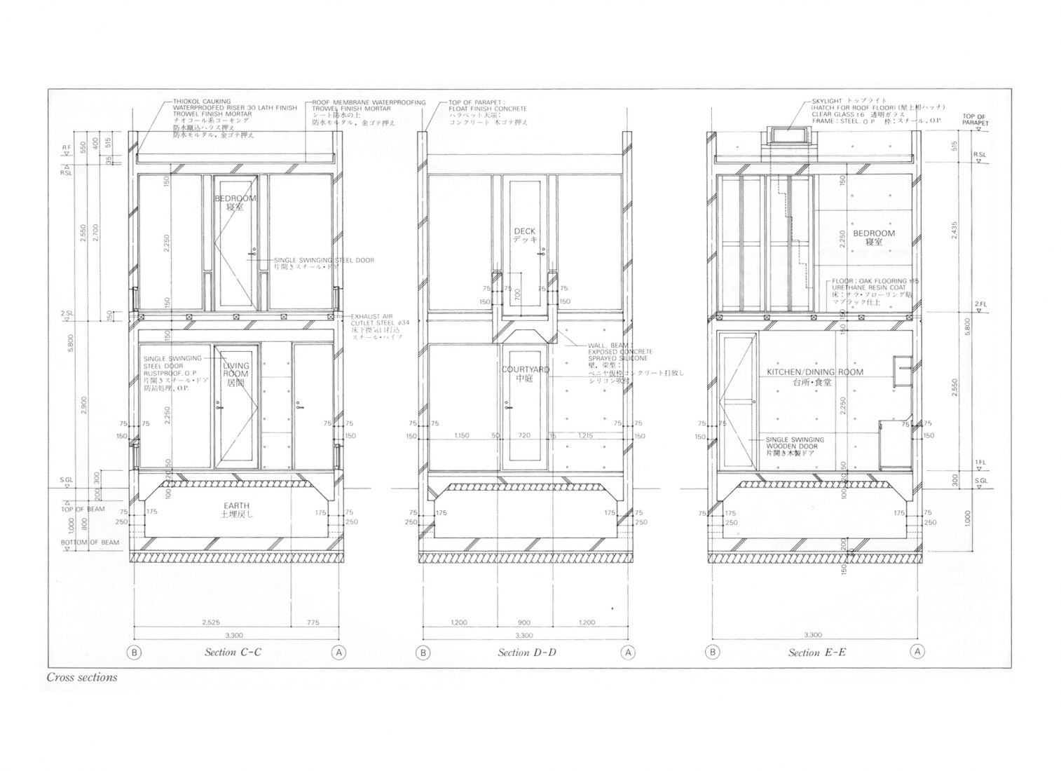 Cross sections. Azuma House by Tadao Ando.