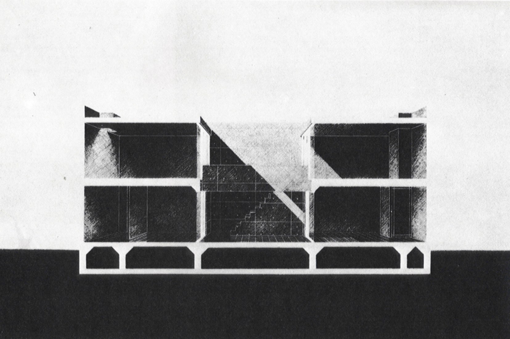 Longitudinal section. Azuma House by Tadao Ando.
