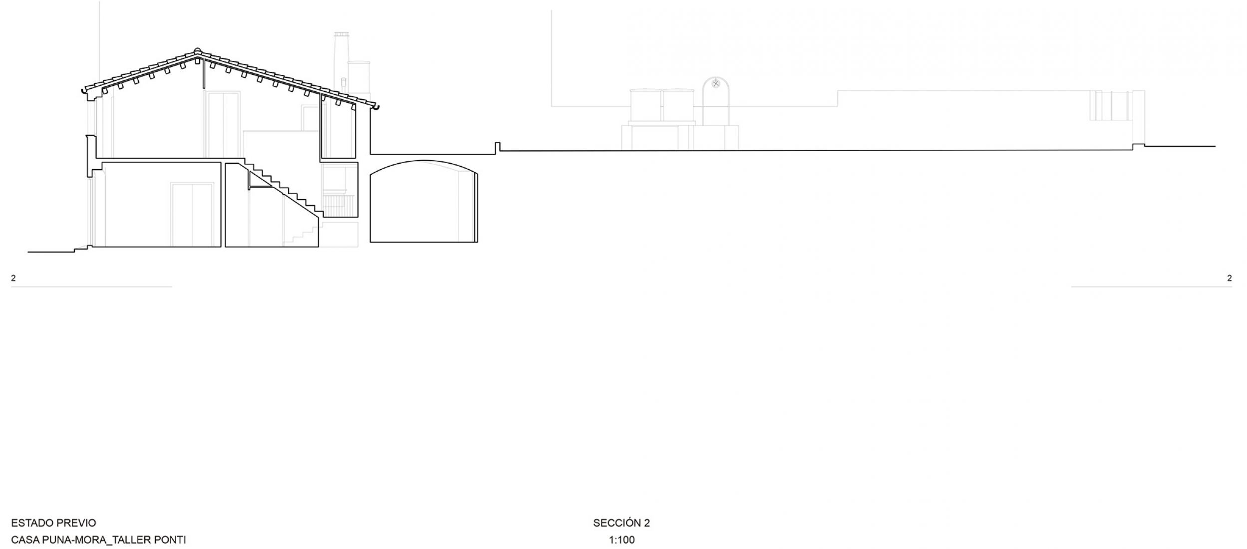 Plano de seccion previa. Casa Punamora por Taller Pontí.