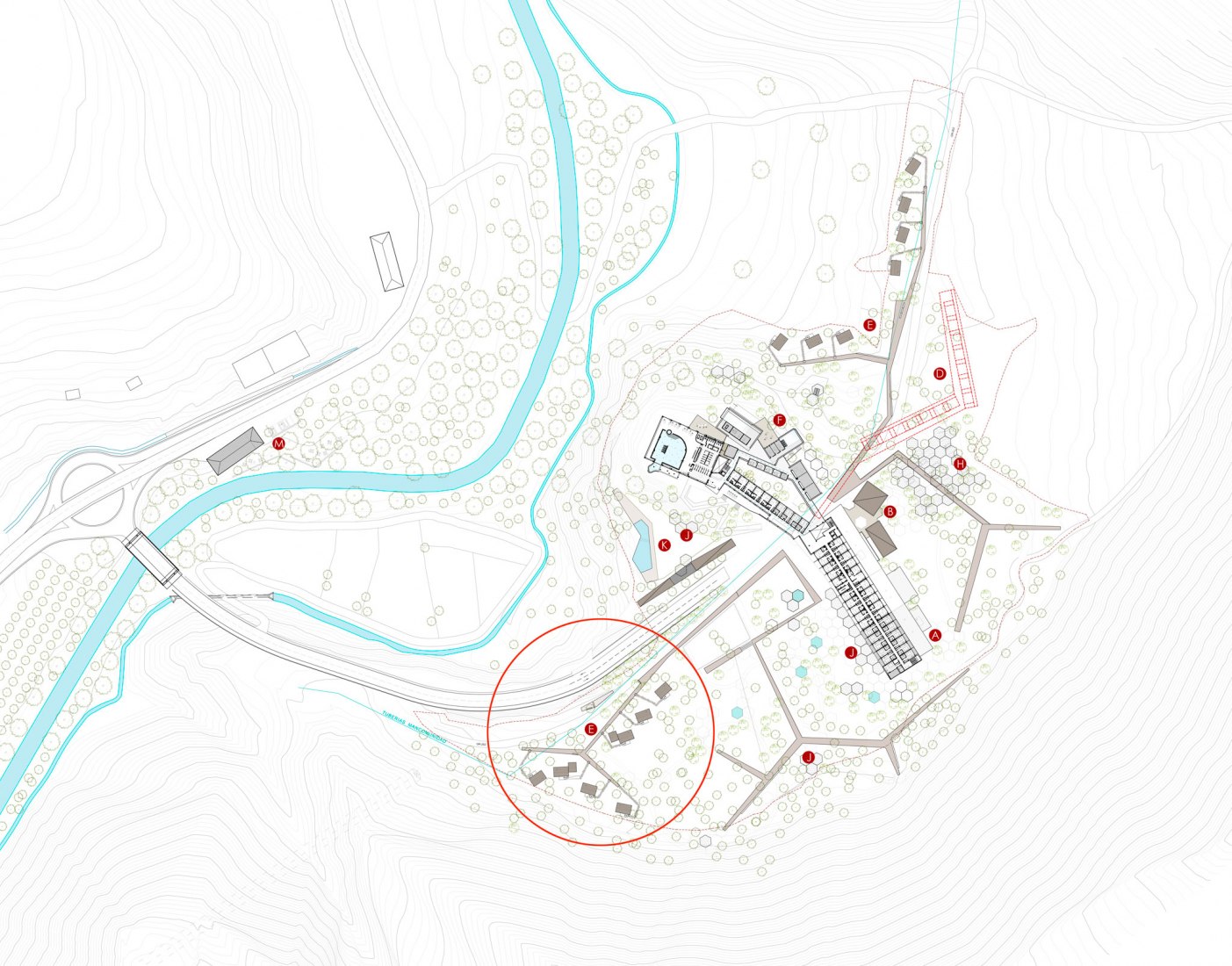 Site plan. Residential modules Balneario de Ariño by Tangram.