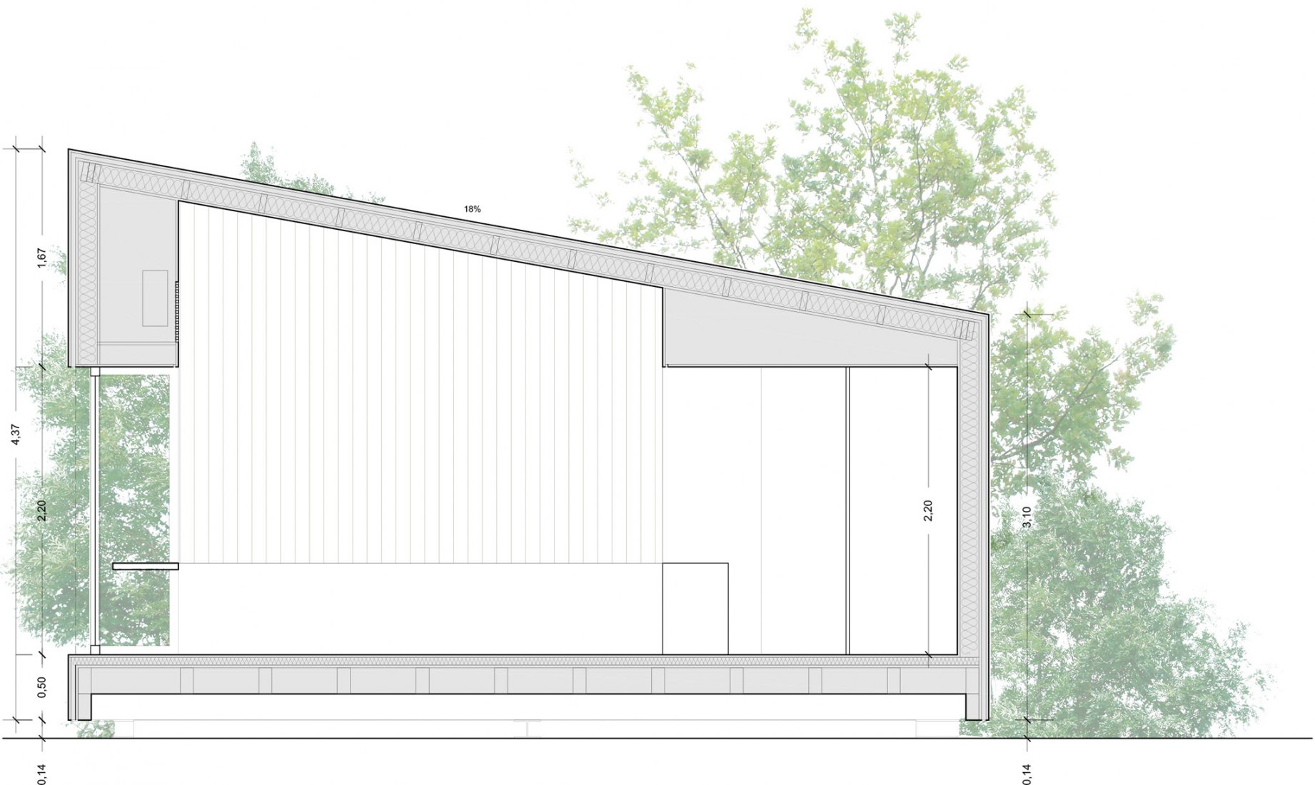 Section. Residential modules Balneario de Ariño by Tangram.