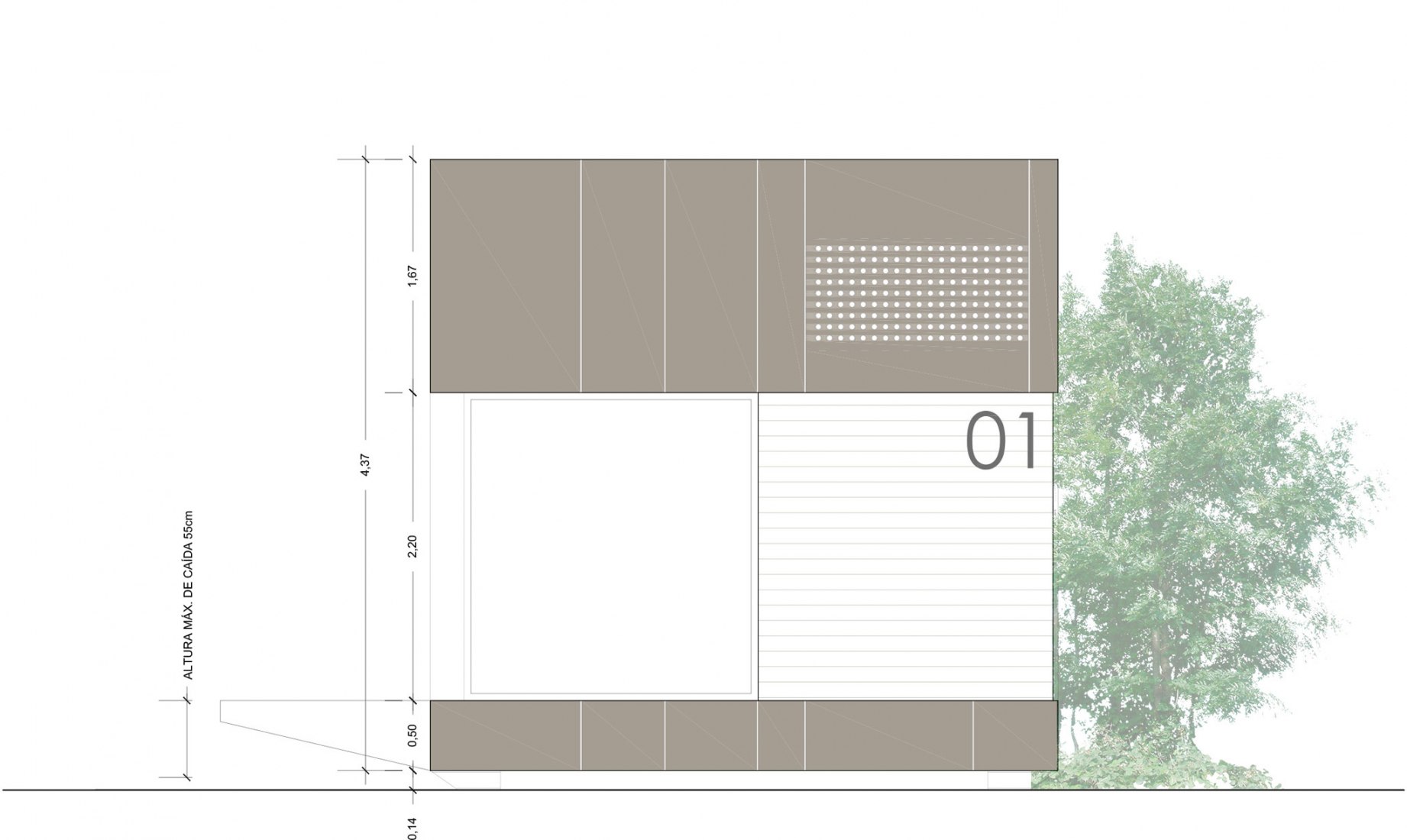 Elevation. Residential modules Balneario de Ariño by Tangram.