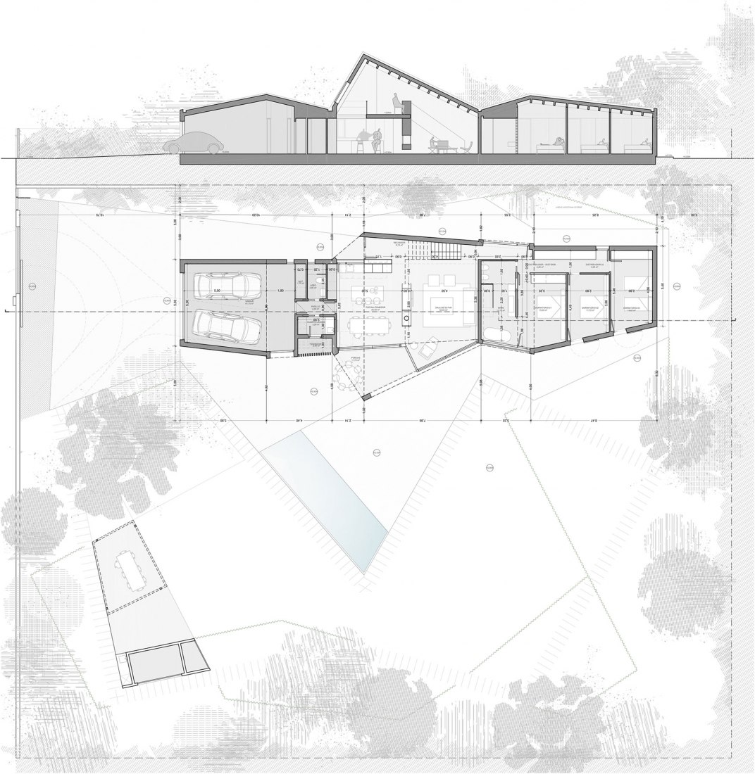 Elevation and ground floor plan. Sisallete House by Tangram.
