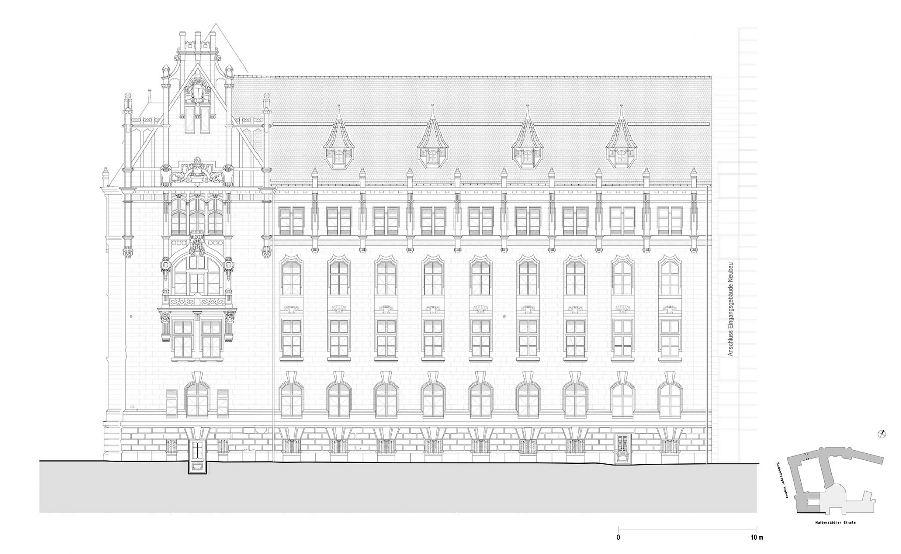 Alzado A. Tribunal Regional de Magdeburgo por Tchoban Voss Architekten