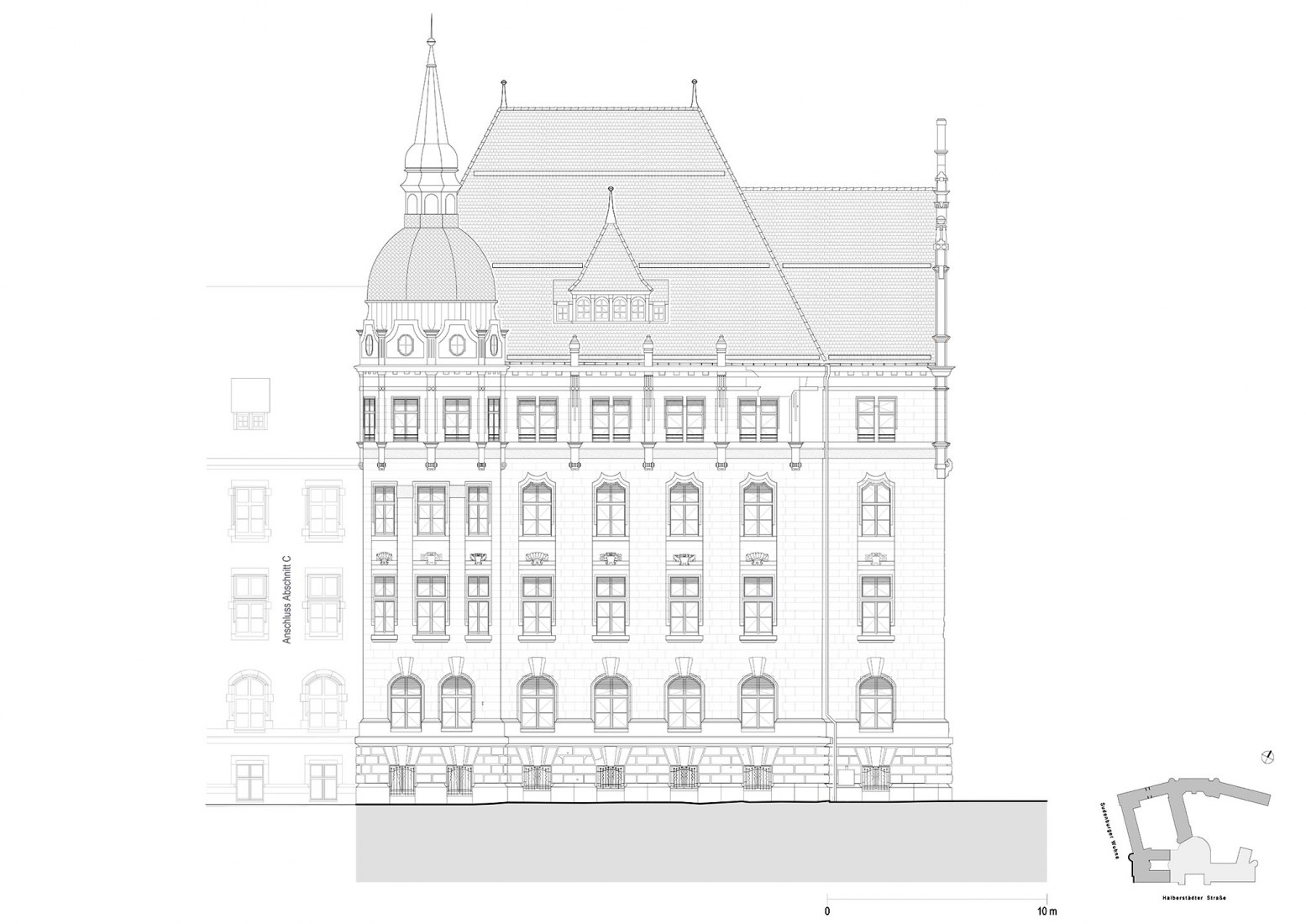 Alzado B. Tribunal Regional de Magdeburgo por Tchoban Voss Architekten