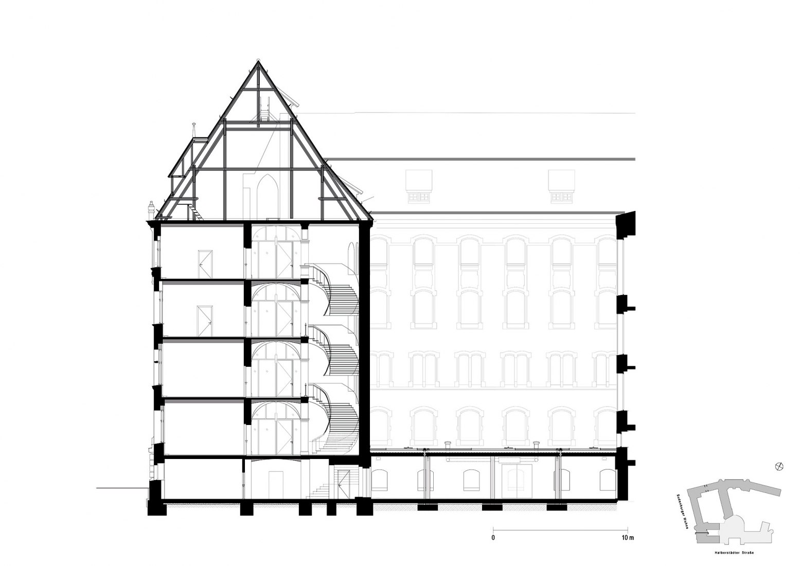 Sección AA. Tribunal Regional de Magdeburgo por Tchoban Voss Architekten