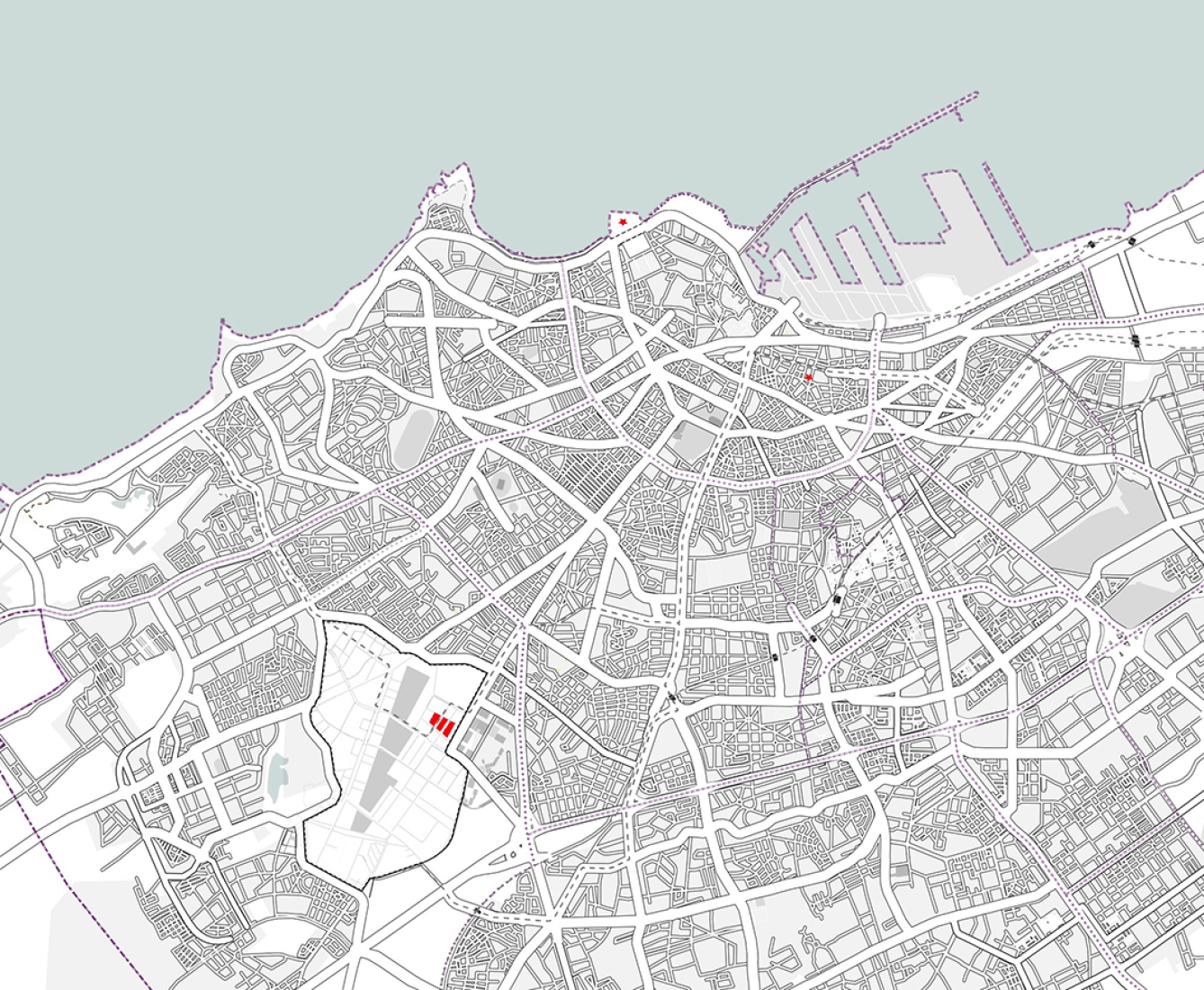 Plano de situación. Visualización, Jardines de Anfa, por Maison Edouard François.