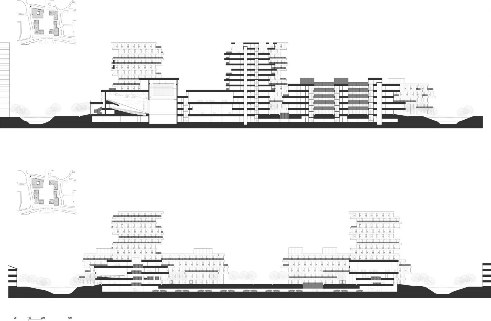 Sections. The Campus City for Hangzhou Normal University by WSP ARCHITECTS