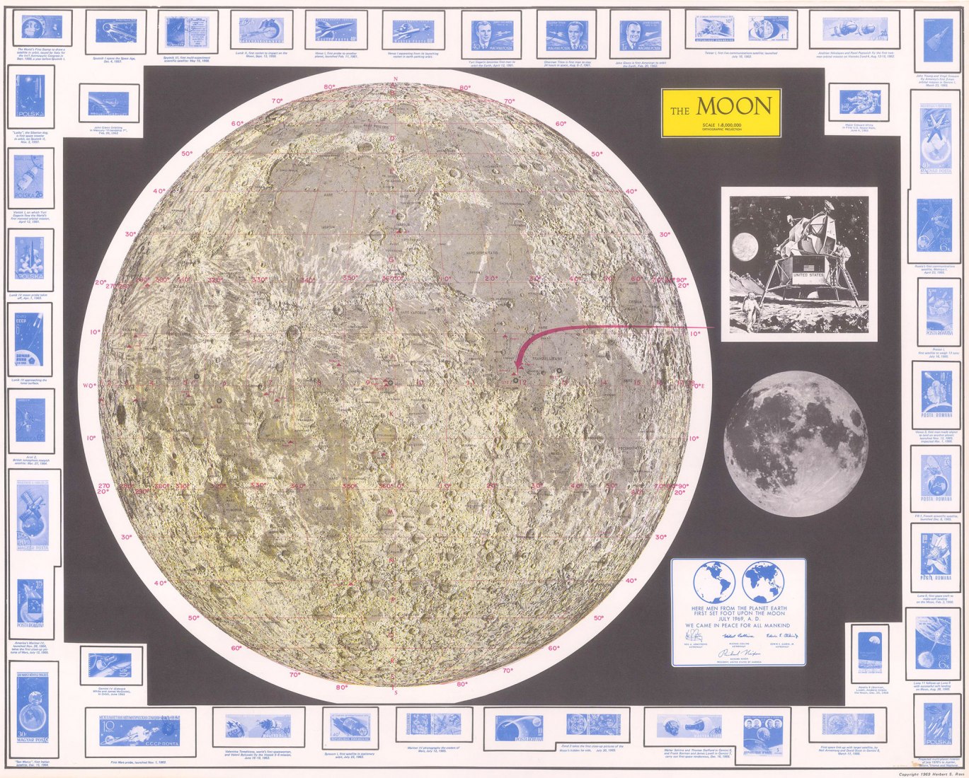 La colección incluye muchos mapas de la era espacial, incluyendo la Carta de la Luna de Hammond Inc. de 1966