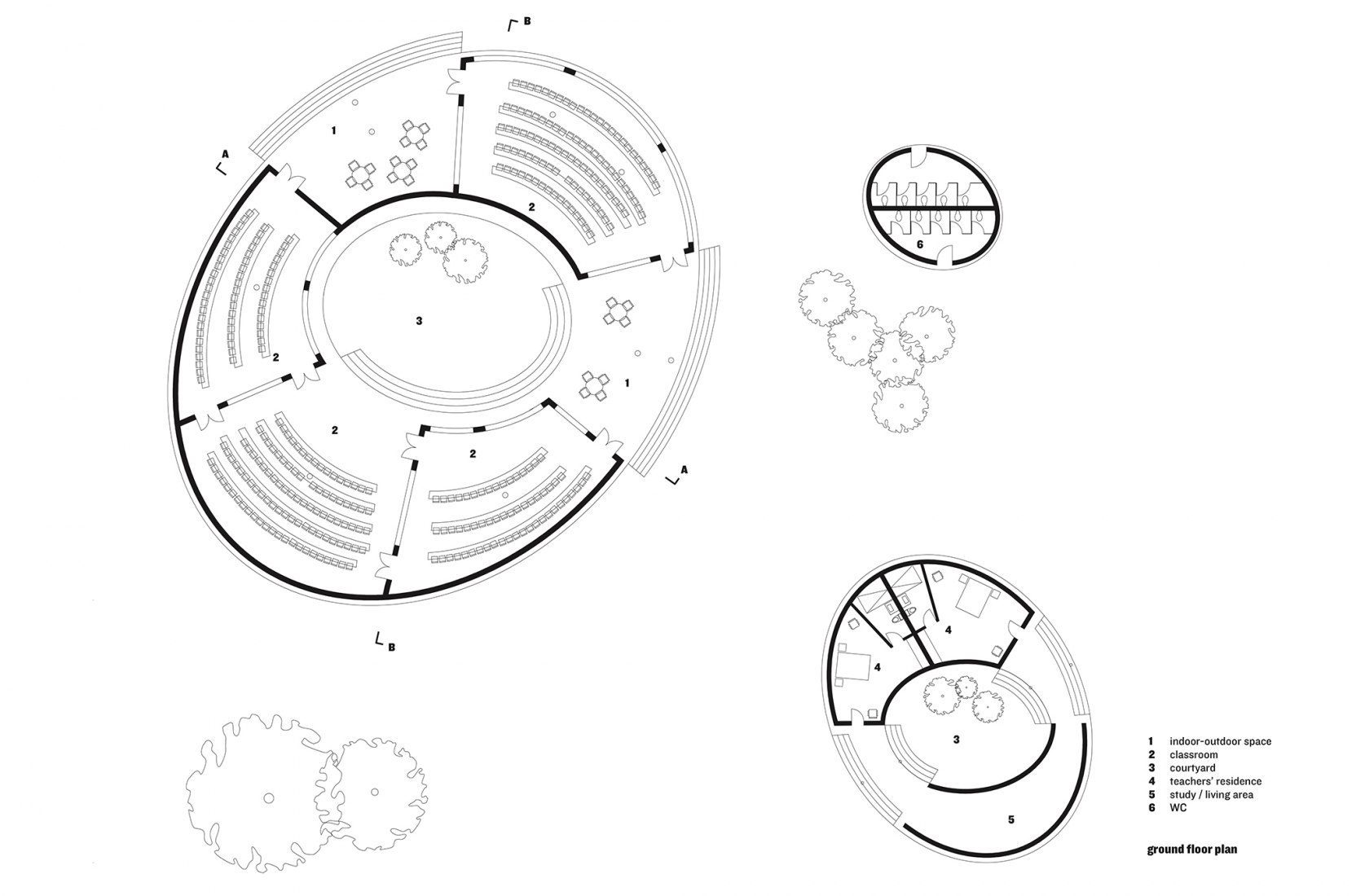 Ground floor plan. Fass School and Teachers' Residence by Toshiko Mori.