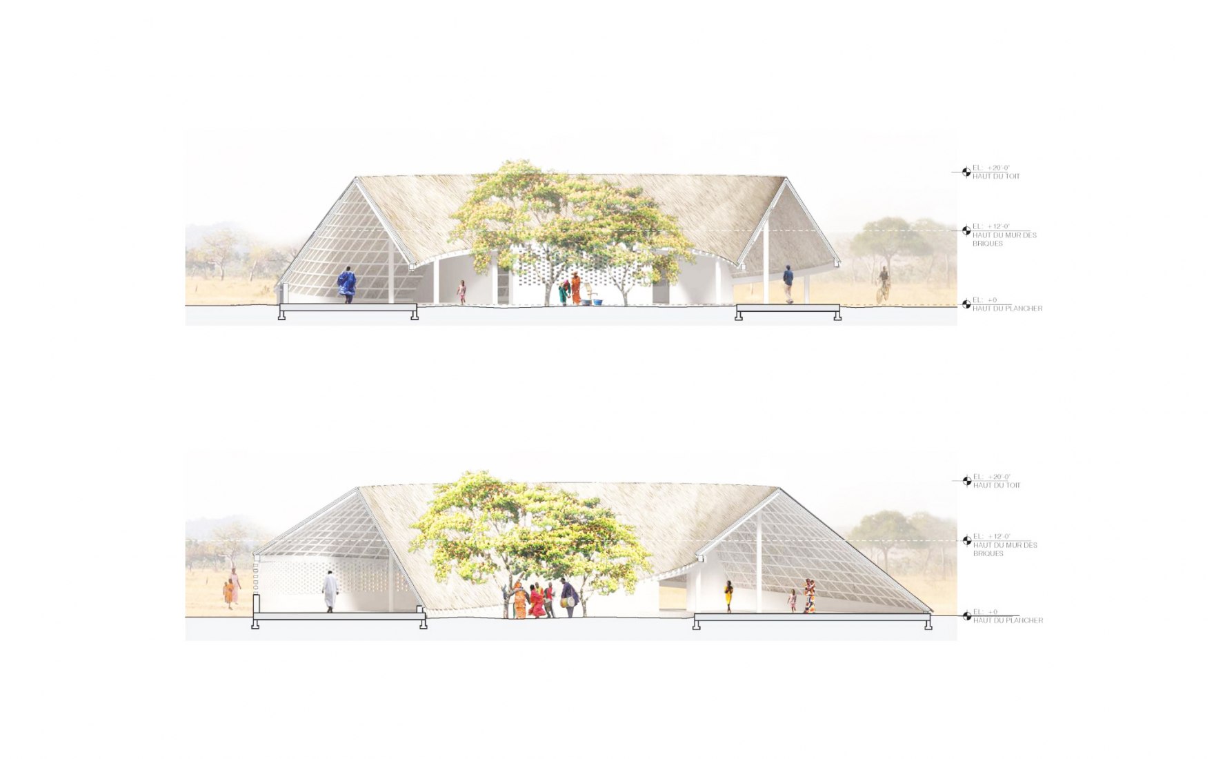 Sections. Fass School and Teachers' Residence by Toshiko Mori.