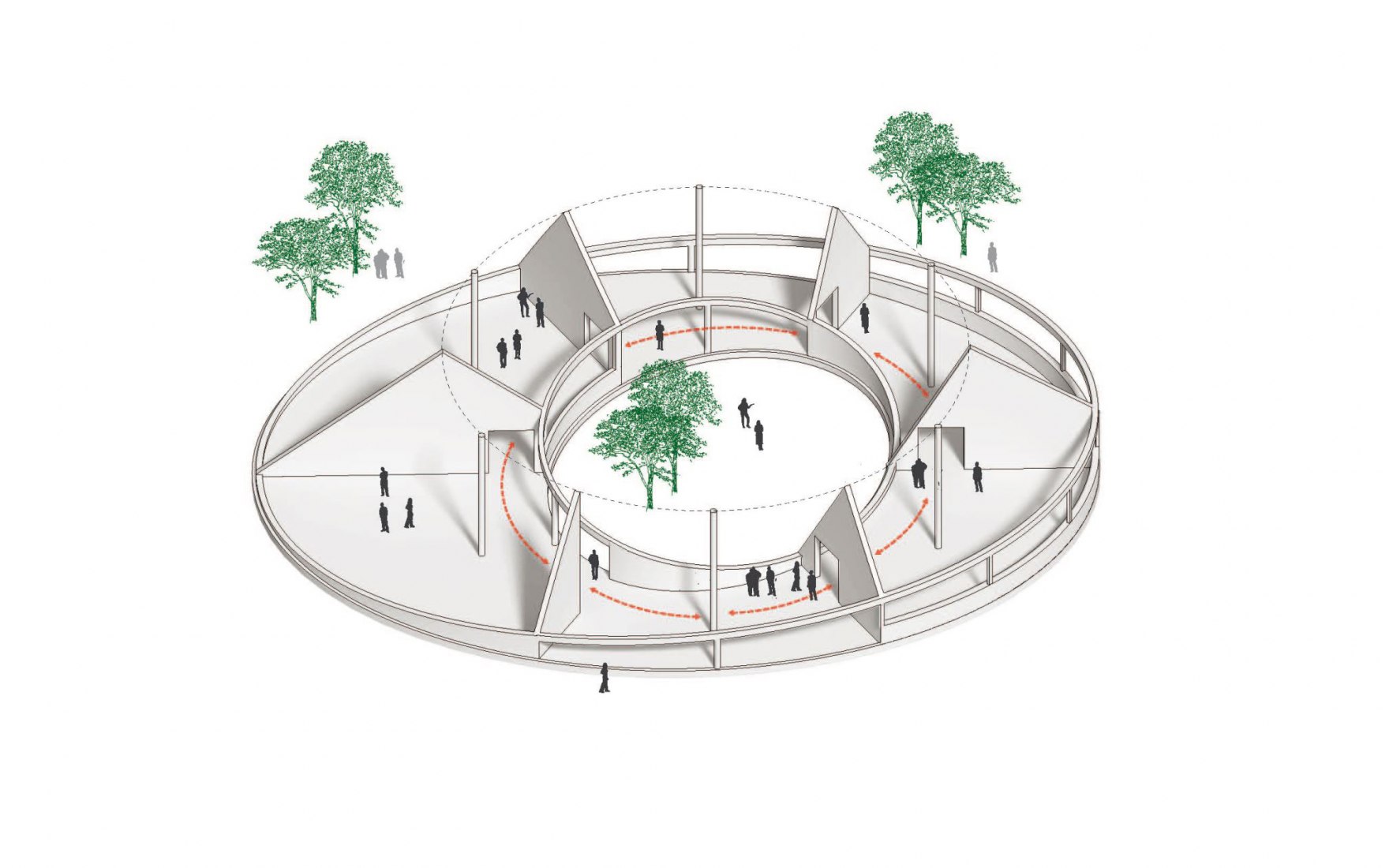 Axonometric. Fass School and Teachers' Residence by Toshiko Mori.