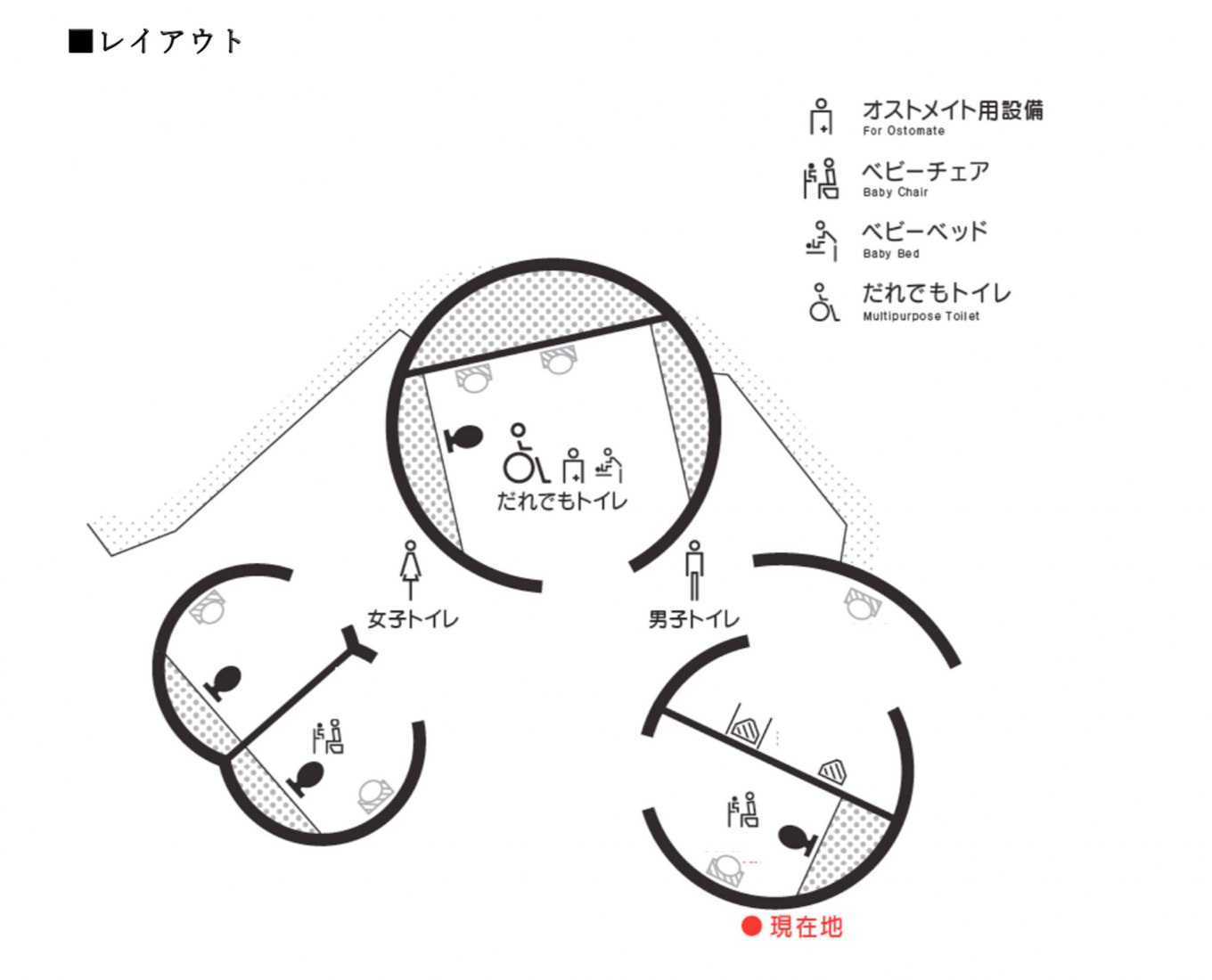 Plano de planta. Aseos públicos por Toyo Ito, en el acceso al santuario de Yoyogi-Hachiman. Imágenes cortesía de The Nippon Foundation 