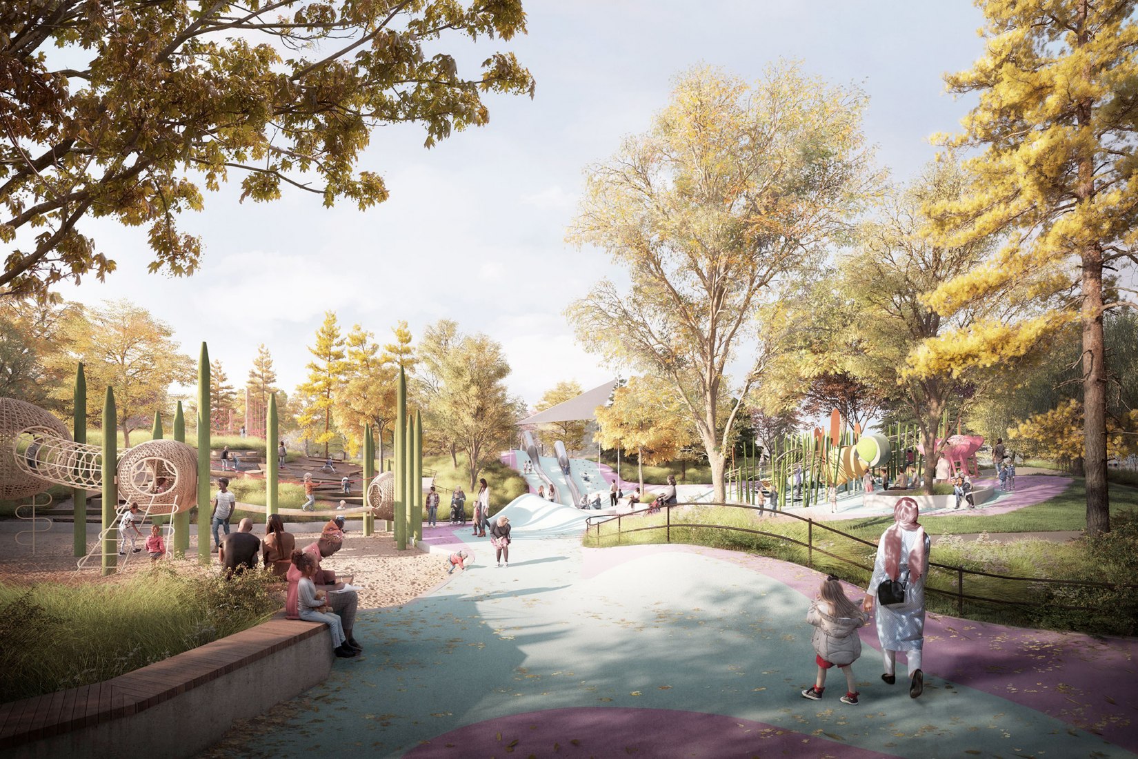 A dynamic two-acre play area will be a memorable place for children of all ages.. Images courtesy of Obama Foundation.