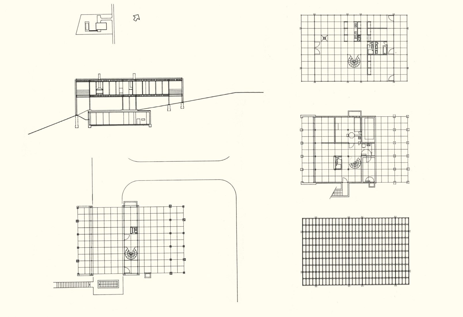 Plano de palntas y sección (1969). Rehabilitación de la Vivienda Buchli de Fritz Haller.