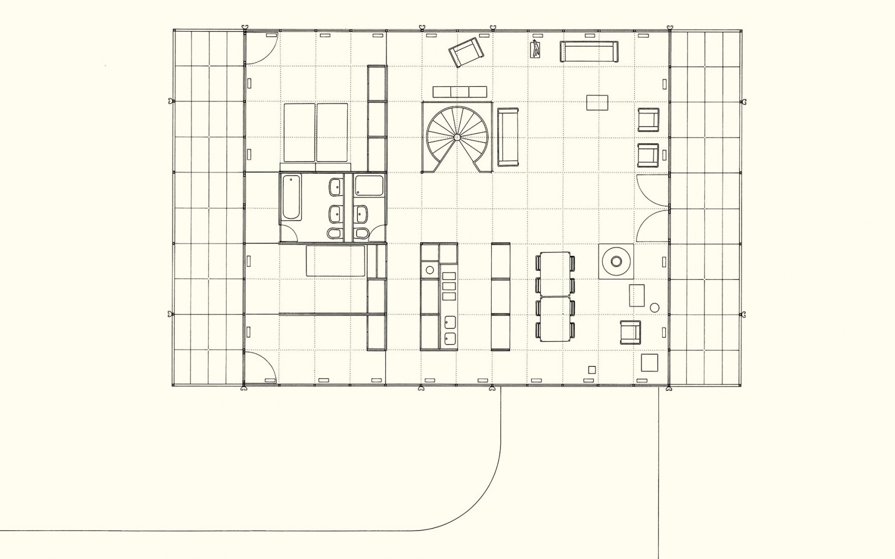 Plano de la primera planta. Casa Buchli de Fritz Haller. 