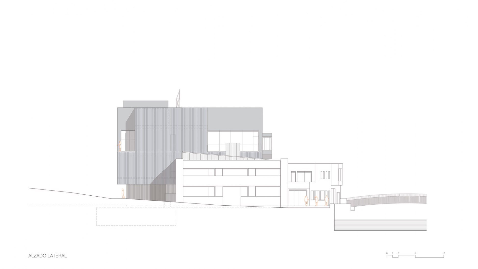 Alzado lateral. Fábrica Cultural Municipal por VAUMM.