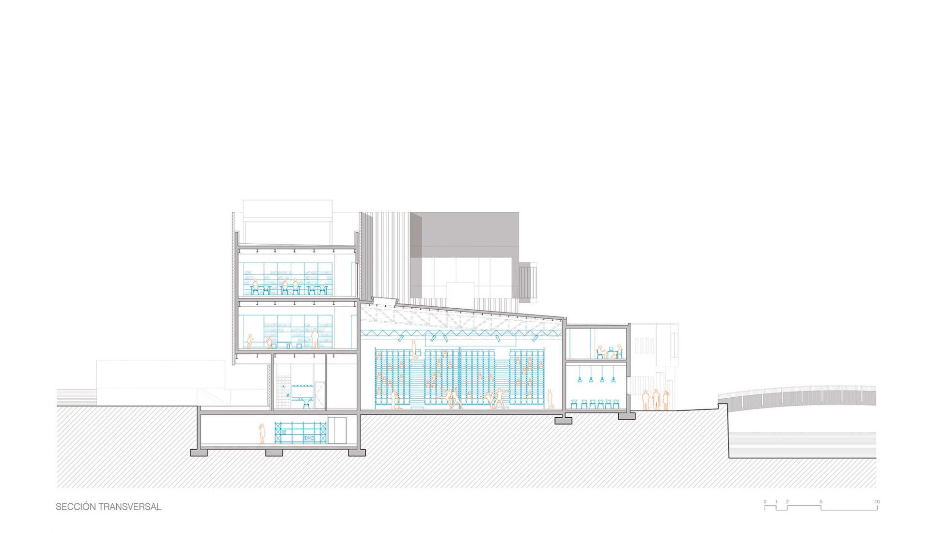Sección transversal. Fábrica Cultural Municipal por VAUMM.